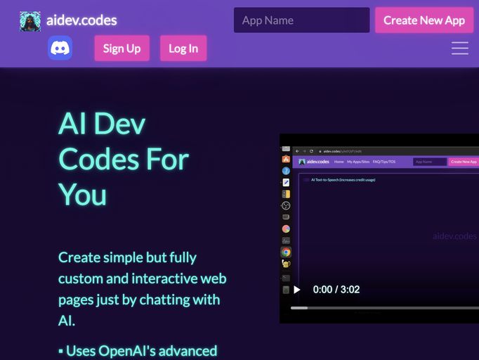 screenshot of aidev.codes