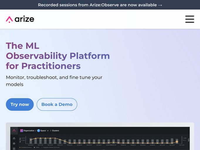 screenshot of Arize