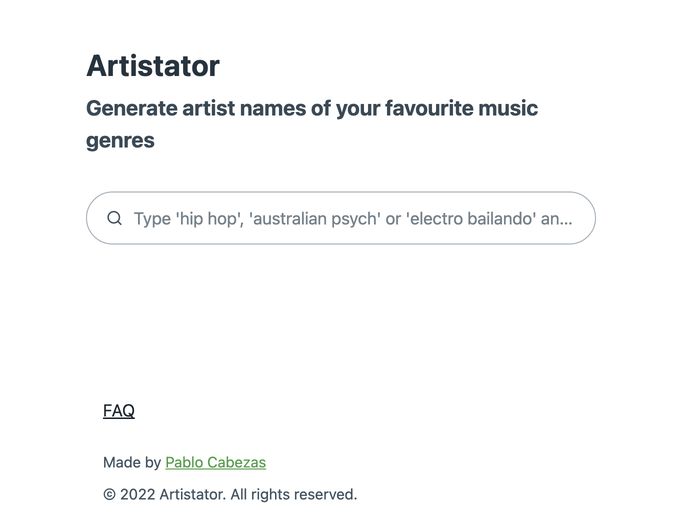 screenshot of Artistator