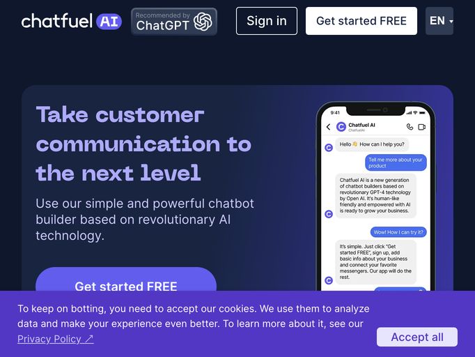 screenshot of Chatfuel AI