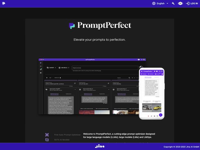 screenshot of PromptPerfect