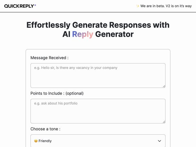 screenshot of Quickreply