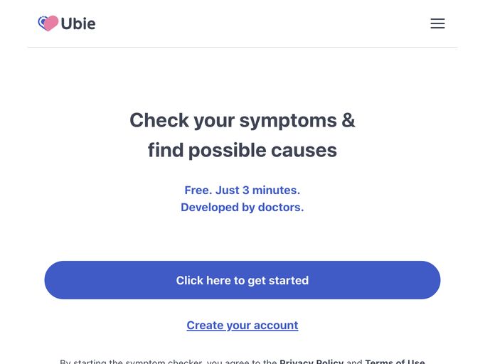 screenshot of Ubie AI Symptom Checker